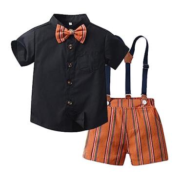 Imagem de Terno de verão para meninos camisa colorida manga curta shorts gravata borboleta terno de desempenho moda roupas de verão para bebês meninos, B, 5-6 Anos