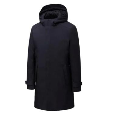 Imagem de Casaco de inverno masculino longo parkas com capuz quente jaqueta cáqui agasalho grosso, Preto, G