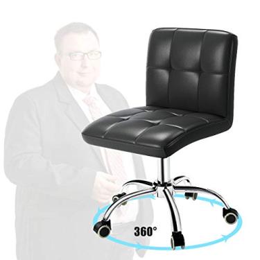 Imagem de OUTMASTER Cadeira de mesa de escritório de 360°, cadeira de trabalho ajustável de poliuretano com encosto para barbeiro, escritório, casa, computador, rotação de 360°, sem braços (preto)