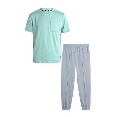 Imagem de Reebok Conjunto de calças para meninos - 2 peças de camiseta de manga curta e calça de corrida tecida híbrida - conjunto de roupas de primavera para meninos (8-12), Spray marítimo, 12