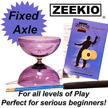 Imagem de Zeekio Crystal Series Master Spin Diabolo – Eixo fixo, copos transparentes duráveis, vem com bastões, cordão e instruções – (Roxo)