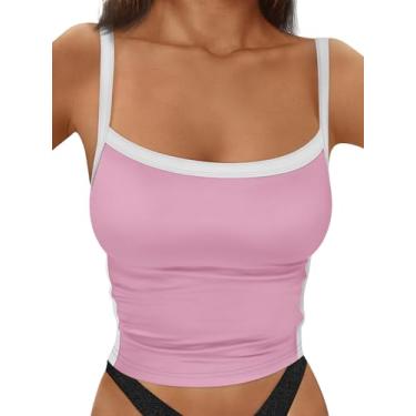 Imagem de Trendy Queen Camiseta feminina regata sem mangas costas nadador camiseta slim fit casual verão 2024, rosa, M
