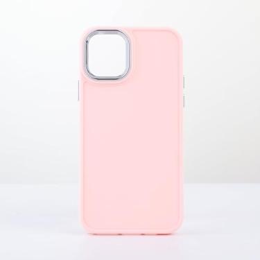Imagem de AOQING Capa compatível com capa de telefone de borracha de gel macio totalmente coberta com anel de lente galvanizada de cor sólida projetada para iPhone 15 pro rosa
