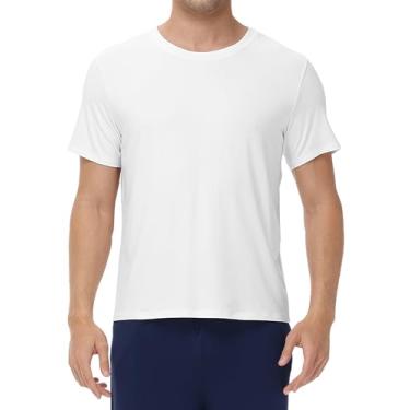 Imagem de WiWi Camiseta masculina clássica macia viscose macia da Bambo, leve, gola redonda, manga curta, pijama P-GGG, Branco cru., M