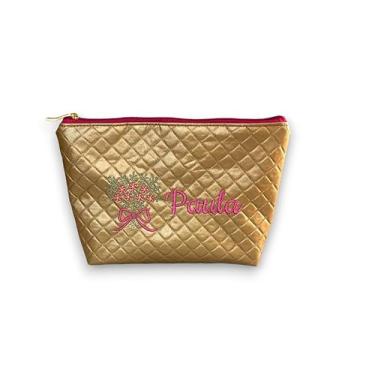 Imagem de Nécessaire Personalizada com Nome Dourado com Flores