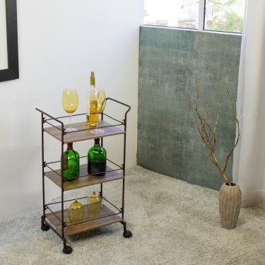 Imagem de Carrinho de Bebidas Decorativo Retangular 3 Andares Aço Corten/Castanho