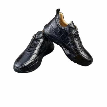 Imagem de Authentic Crocodile Skin Clear Black Brown Soft Outsole Masculino Casual Couro Jacaré Genuíno Masculino Cadarço Sapatilha Exterior, Preto, 37