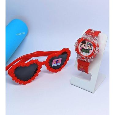 Imagem de Kit Relógio Infantil Digital Pisca Luz Toca Musica Princesas Frozen + Óculos de Sol Cor...