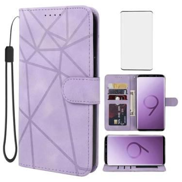 Imagem de Wanyuexes Capa para Galaxy S9, capa carteira para Samsung S9 SM-G960U com protetor de tela de vidro temperado, capa flip de couro com toque de pele, suporte para cartão de crédito, suporte para