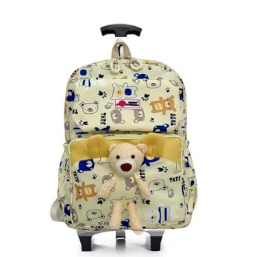 Imagem de Mochila de carrinho Rodinhas Infantil Impermeável e com Grande Capacidade, mochila escolar para crianças de 6 a 13 Anos (amarela 2)