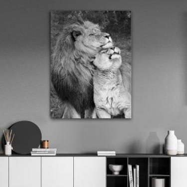 Imagem de Quadro Decorativo para Sala Quarto Casal leão Preto e branco 130x90 - 