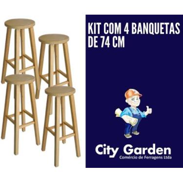 Imagem de Kit com 4 banquetas tamanho 74cm de madeira pinus - CITY GARDEN