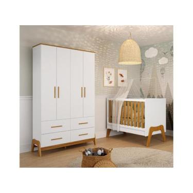Imagem de Berço 5x1 e Guarda Roupa Retro Moveis Peroba Guti MDF Branco Amêndoa, 