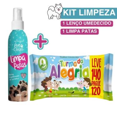 Imagem de Kit Pet Limpo com 1 Limpa Patas Pet Clean 120ml + 1 Lenço Umedecido Tu