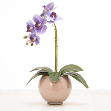 Imagem de Arranjo De Orquídea Artificial Silicone Com Vaso Vidro - Floralis, Rox