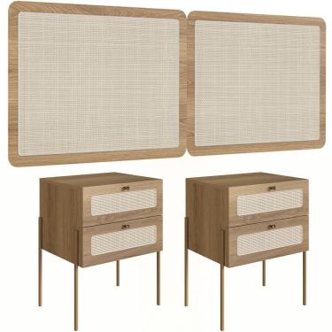 Imagem de Cabeceira Casal Queen 160cm E 2 Mesas Laterais 2 Gavetas Industrial Indy A03 Hanover