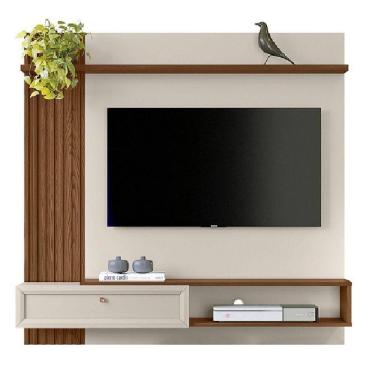 Imagem de Painel Para Tv Até 55\" Ripado Com Nicho Mdp/mdf Amanda Freijo/off White