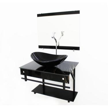 Imagem de Kit gabinete banheiro 60cm apx com cuba oval mármore preto + torneira 