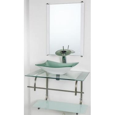 Imagem de Gabinete de vidro para banheiro inox 70cm cuba retangular branco - Cub