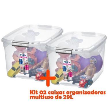 Imagem de Kit 2 Caixa Organizadora 29l Multiuso Porta Utensílios Closet Roupas B