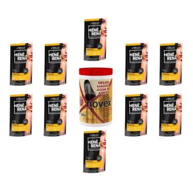 Imagem de Hene Em Gel Rena Preto Natural 10x180gr Pouch+Brilho Magico Agua Arroz