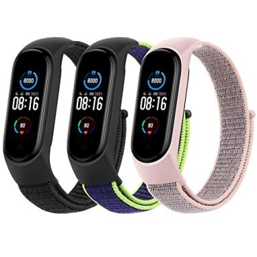 Imagem de Amzpas Pulseiras de nylon para Xiaomi Mi Band 5/Mi Band 6, pacote com 3 pulseiras de tecido macio para Amazfit Band 5/Band 6, pulseiras de substituição respiráveis ajustáveis para mulheres e homens