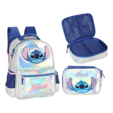Imagem de Kit Mochila Stitch Disney Holográfico Com Estojo Escolar Luxcel