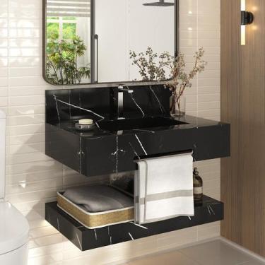 Imagem de Bancada de Porcelanato para Banheiro com Toalheiro e Cuba Esculpida 70