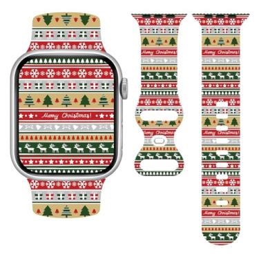 Imagem de Pulseira de relógio Merry Christmas Holidays Elk compatível com Apple Watch séries 10, 9, 8, 7, 6, 5, 4 e Ultra 3 SE, para mulheres e homens, pulseira de silicone macio para Apple Watch de 38 mm, 40