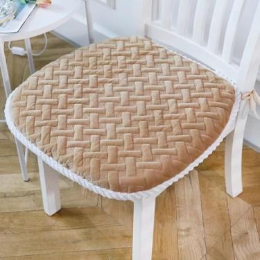 Imagem de PENGKTXXY Almofada de assento adornada confortável de cor sólida, durável, espessa, antiderrapante, almofada de cadeira respirável para quatro estações, para cadeira de escritório, cadeiras de jantar