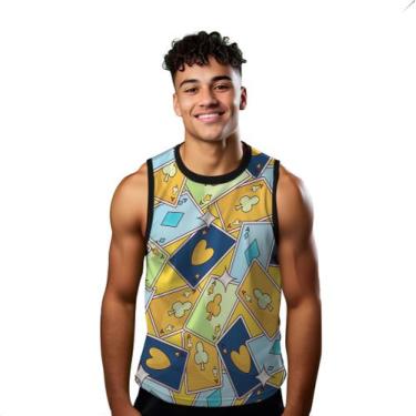 Imagem de Camiseta Regata Verão Estilo Moda Praia Cartas Douradas Brilho 999 - S