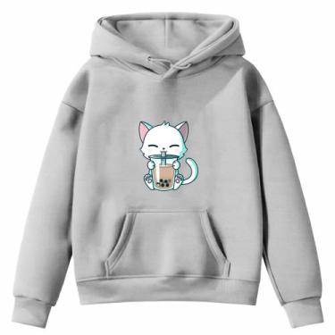 Imagem de Moletom Infantil Gatinho Milk Shake Desenho Infância Bolso Canguru com