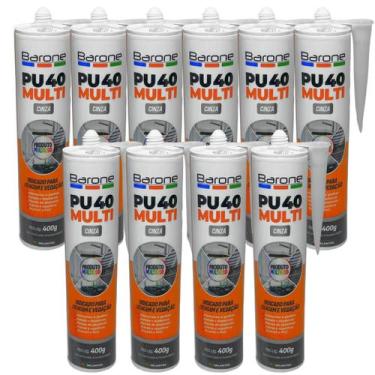 Imagem de Kit 10 Silicone PU40 Cinza Adesivo Cola Vedação Barone 400g Multiuso