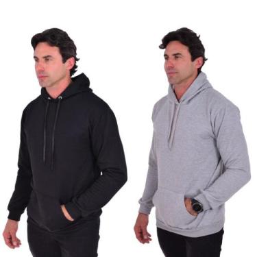 Imagem de Kit 2 Moletom Masculino 100% Algodão Confortável Frio Básico Canguru L