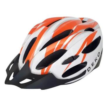 Imagem de Capacete C/ Sinalizador Led Ciclismo Mtb Branco/Laranja Deko, Laranja,