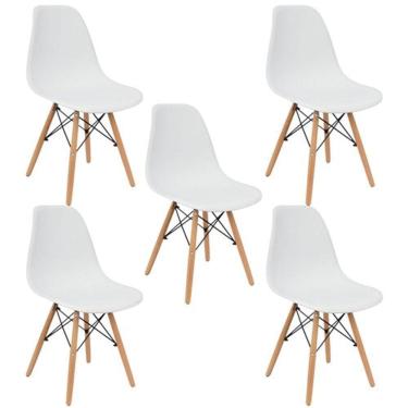 Imagem de Kit 5 Cadeiras Charles Eames Eiffel  Wood Sala de Jantar Cozinha Branca