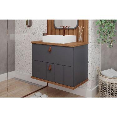 Imagem de Balcão p/ Banheiro Milano 1 Porta e 1 Gaveta c/ Cuba 80cm Titanium/Freijo - MGM