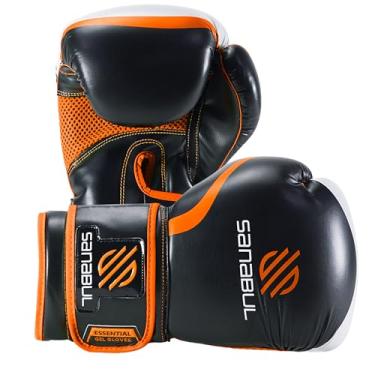 Imagem de Sanabul Luvas De Boxe De Gel Essenciais | Luvas De Kickboxing | Luvas De Saco De Pancadas Para Homens E Mulheres Preto/Laranja 10 Onças