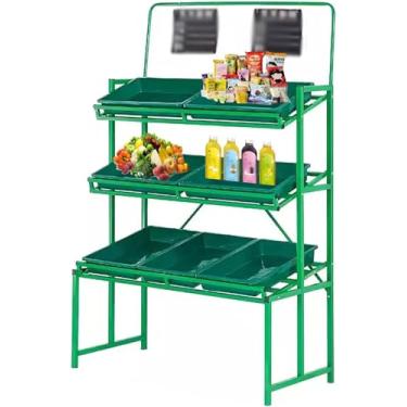 Imagem de Suporte de cesta de frutas e vegetais, suporte de exibição de boca chanfrada para lojas, mercados de fazendeiros, prateleira de supermercado – moldura de ferro, estilo 5