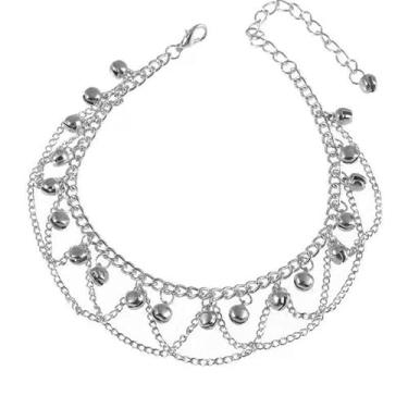 Imagem de Pulseira feminina com borlas com contas de sino Jingling Bell com pingente de contas com sons de prata boho em camadas ajustável indiano jingle cigano vintage tornozelo descalço sandálias pés corrente