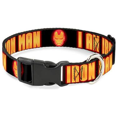 Imagem de Coleira de cachorro com clipe de plástico Homem de Ferro I Am Iron Man Man Glow preto amarelo 23 a 38 cm 1,2 cm de largura