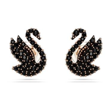 Imagem de Swarovski Swarovski Brincos emblemáticos de cisne, cisne, preto, acabamento em tom de ouro rosa, One Size, Metal, Cristal