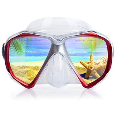 Imagem de Máscara de mergulho EXP VISION Snorkel, máscara de natação panorâmica HD Scuba, óculos de natação antiembaçamento temperado, óculos de snorkel Scuba Dive Snorkel com tira de silicone para snorkel seco, natação, Red-2, F