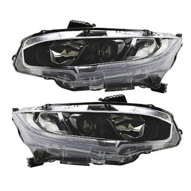 Imagem de Conjunto de farol de projetor adequado para Honda Civic 2016-2021, farol de halogêneo com LED DRL substituição lado do passageiro do motorista (refletor transparente de caixa preta)