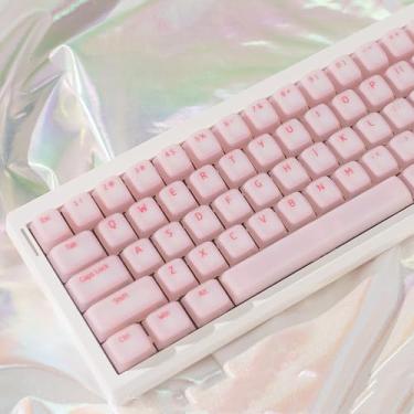 Imagem de Hunfuthr 113 teclas rosa fofas, conjunto de teclas de silicone com perfil cereja para 60% 65% 75% 95% 95% teclados mecânicos Cherry Mx Gateron Swithes