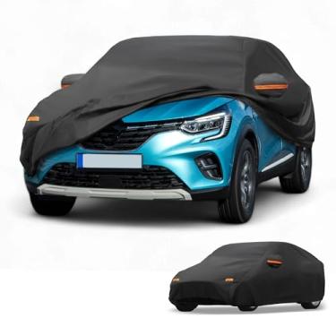 Imagem de Partuto Capa de carro à prova d'água para todos os climas, automotiva, externa, anti-UV, proteção contra chuva e sol, cobertura externa completa para Renault Captur 2013-2021 190T-PU preta com tiras