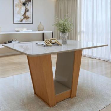 Imagem de Mesa de Jantar 120x80cm Tampo MDF/Vidro Apogeu - Móveis Lopas