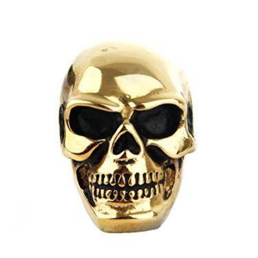 Imagem de OAKKY Jewelry Anéis masculinos de caveira gótica de aço inoxidável, dominador, motociclista, altamente polido, Ouro, metal, aço inoxidável
