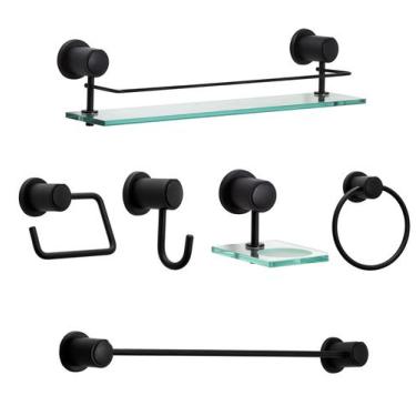 Imagem de Kit Acessórios Suportes Banheiro Lavabo 6 Peças Preto Luxo - TFC