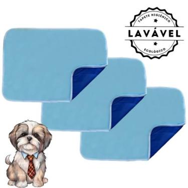 Imagem de Tapetes Higiênicos para Cães  Azul  Kit 3 Peças 70x50cm  Laváveis e Du